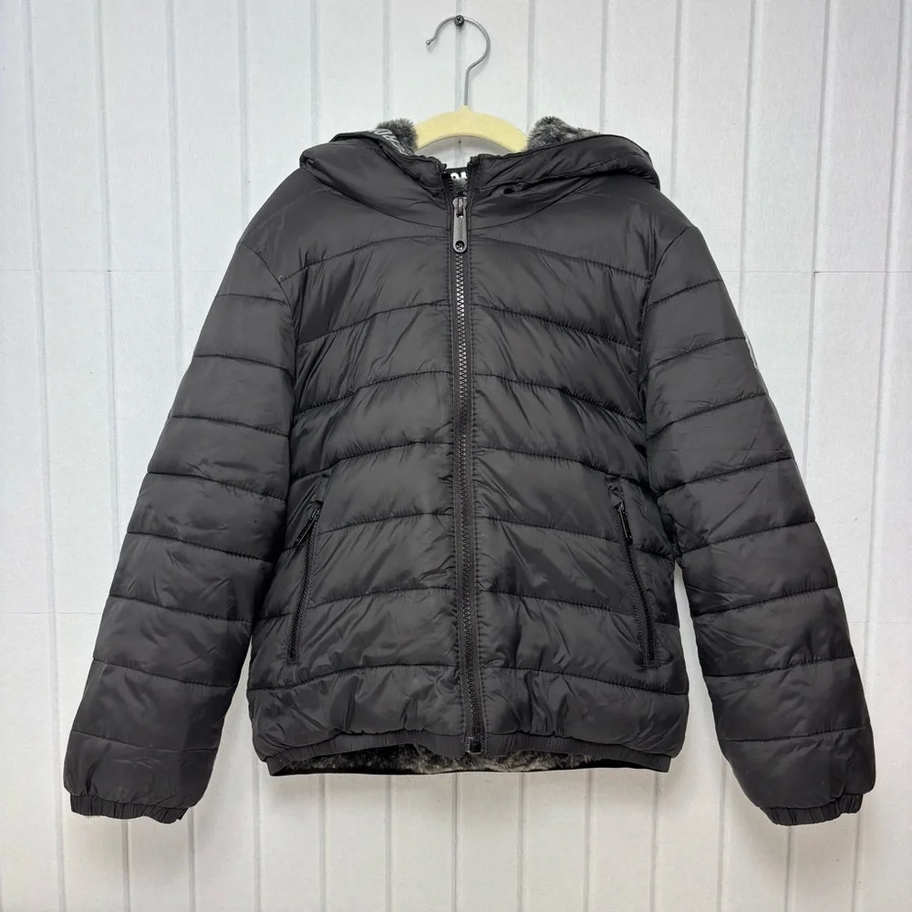 Abercrombie Kids Black Puffer Warm Jacket faux fur lining Size‎ 5/6
